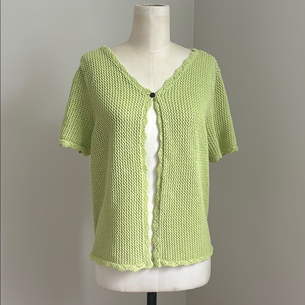 Vintage Y2K Prophecy Single Button Short Sleeve Knit Cardigan - Summer Green L